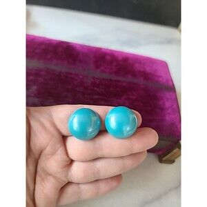 Enamel Aqua Dome Clip-on Earrings Vintage
